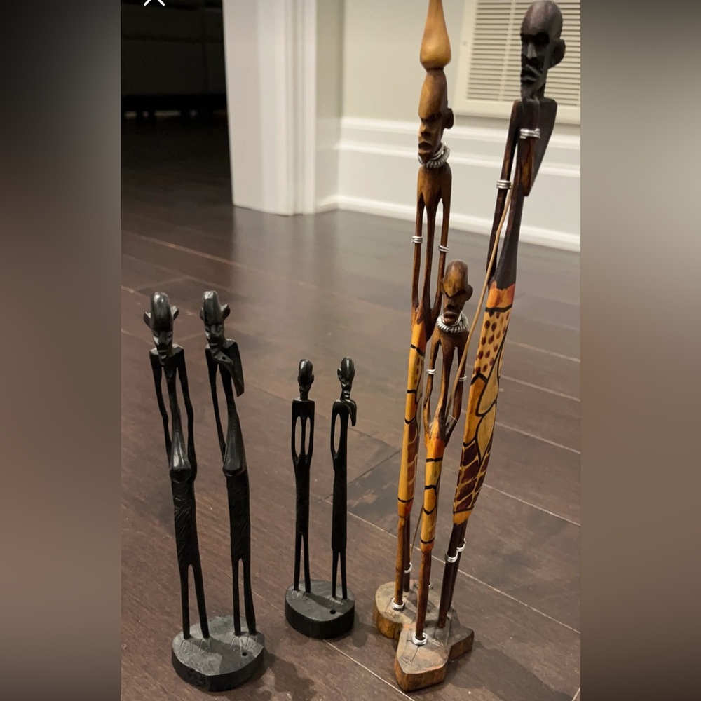 Hand-Carved African Wooden Figurine Set in Black and Brown